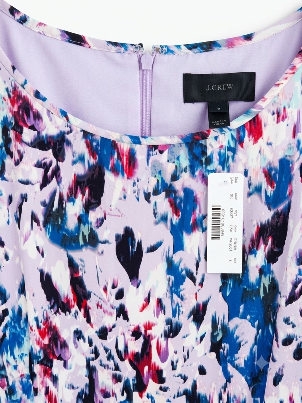 NWT J.Crew Watercolor Abstract Floral Shift A Line Dress Lilac Multi Size 8 - Picture 5 of 7